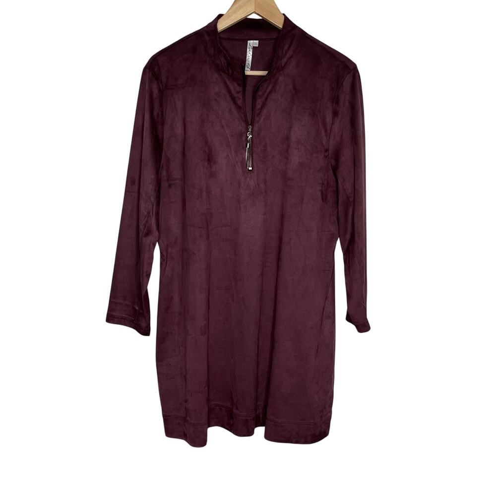Lulu B Faux Suede Pullover Shift Dress Womens XL Plum Burgundy Quarter Zip